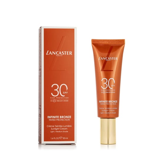Оригинальная упаковка Lancaster Infinite Bronze Tinted Protection SPF 30 Флакон Lancaster Infinite Bronze Tinted Protection SPF 30 крупным планом