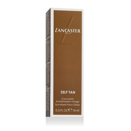 Close-up of Lancaster Self Tan Sun-Kissed Face Drops bottle, showing lightweight texture
