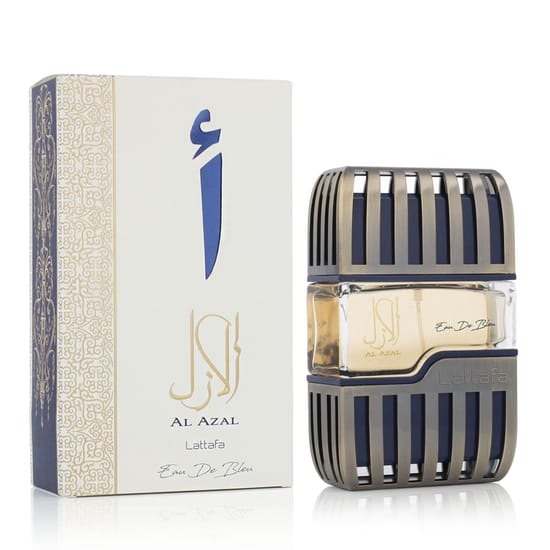 Lattafa Al Azal Eau De Bleu EDP bottle close-up highlighting its elegant design
