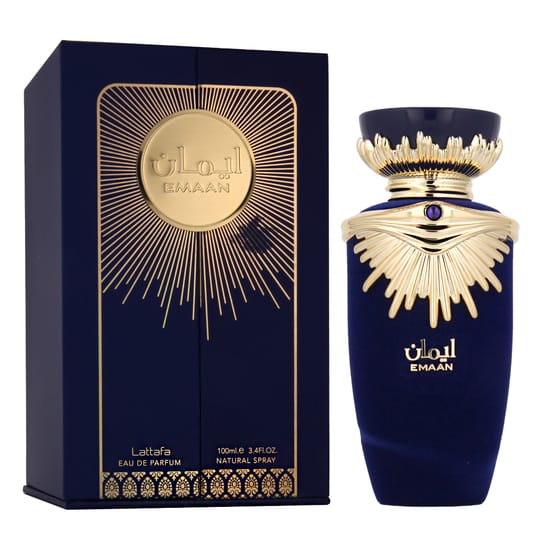 Lattafa Emaan EDP parfüümi pudel elegantse kujundusega