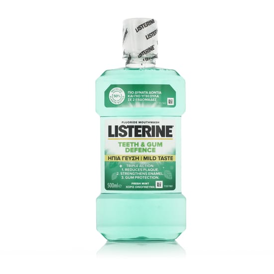 Bottle of Listerine mouthwash teeth & gum defence for tooth protection