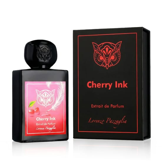 Lorenzo Pazzaglia Cherry Ink EP minimalistlik disain, avatud pudel, tekstuuri detailid