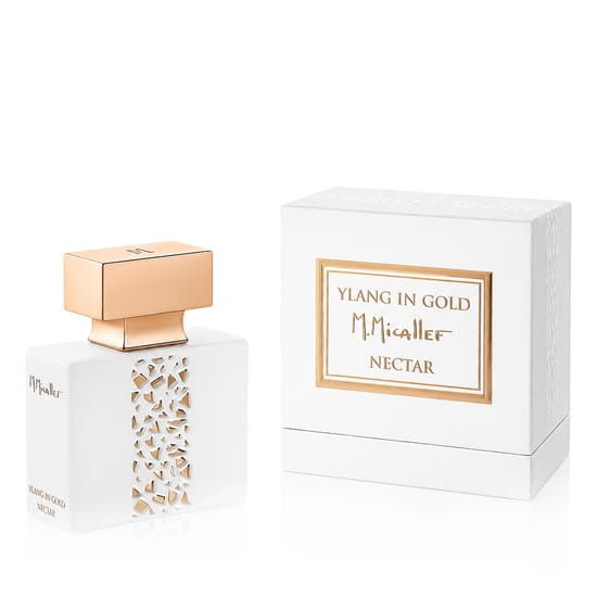 Original packaging of M.Micallef Ylang in Gold Nectar Elegant bottle of M.Micallef Ylang in Gold Nectar parfum