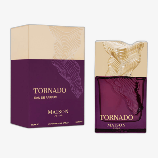 Оригинальная упаковка Maison Asrar Tornado EDP Бутылка Maison Asrar Tornado EDP крупным планом