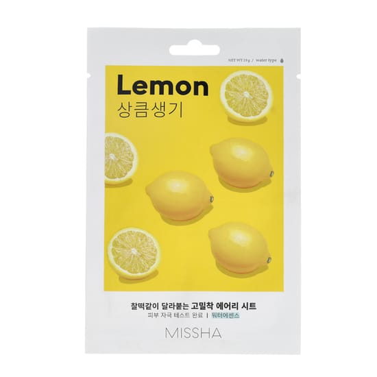 Close-up of missha airy fit sheet mask lemon packaging