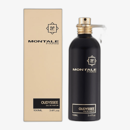 Original packaging of Montale Paris Oudyssee EDP Close-up of Montale Paris Oudyssee EDP bottle