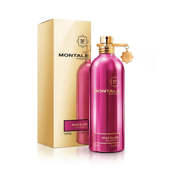 Original packaging of Montale Paris Rose Elixir EDP Close-up of Montale Paris Rose Elixir EDP bottle