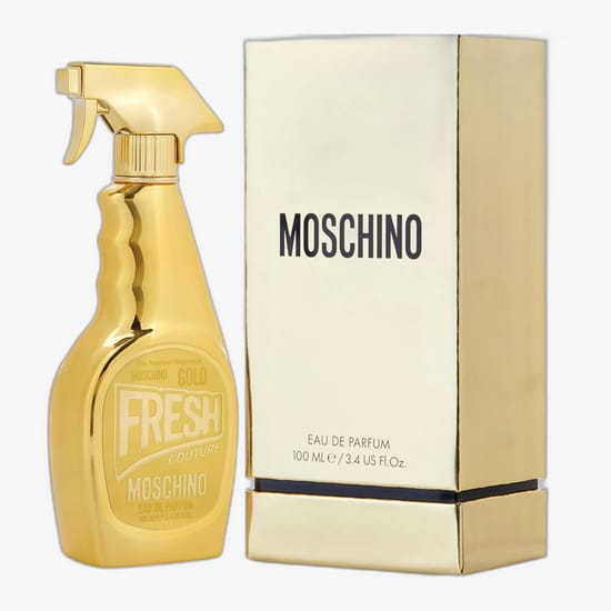 Moschino Gold Fresh Couture EDP sample – minimalist design Luxury-inspired bottle of Moschino Gold Fresh Couture EDP sample