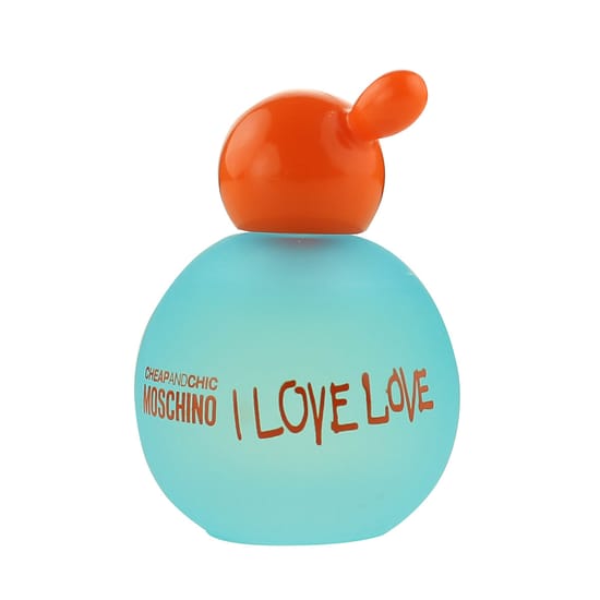 Close-up of moschino cheap & chic i love love edt miniature bottle