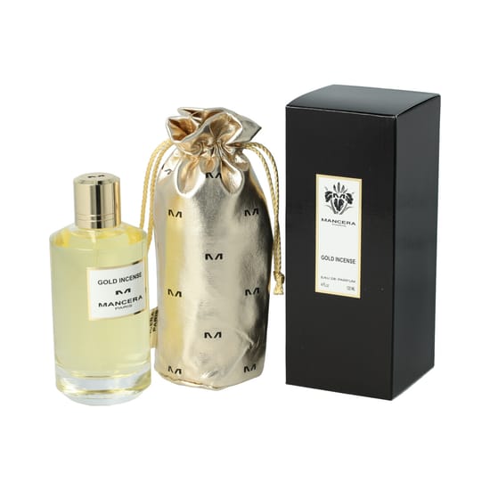 Original packaging of Mancera Paris Gold Incense EDP Elegant bottle of Mancera Paris Gold Incense EDP