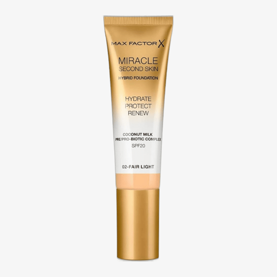 Close-up of max factor miracle second skin make-up spf 20 in 08-medium tan