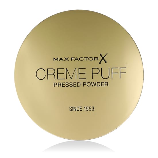 Close-up of Max Factor Creme Puff Pressed Powder (75 Golden) packaging