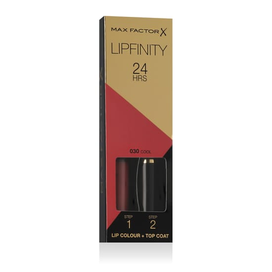 Close-up of Max Factor Lipfinity Lip Colour 24HRS (030 Cool) packaging