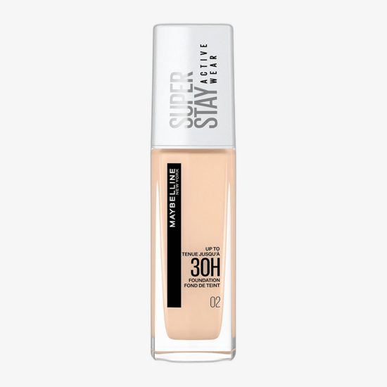Флакон тонального крема Maybelline SuperStay Active Wear 30 H в оттенке 02 Naked Ivory