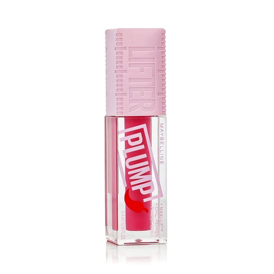 Close-up of maybelline lifter plump lip gloss in pink sting