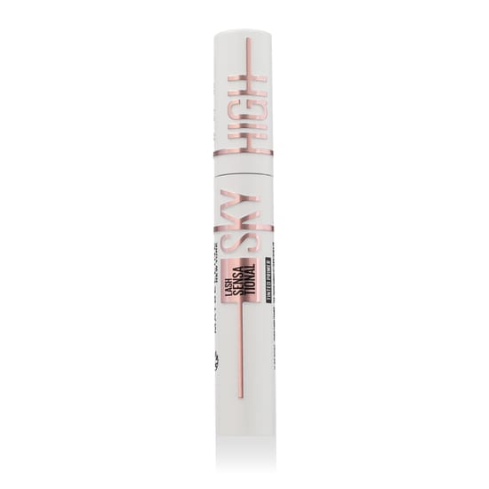 Макросъемка тубы Maybelline Lash Sensational Sky High тонированного праймера с акцентом на текстуру и оттенок
