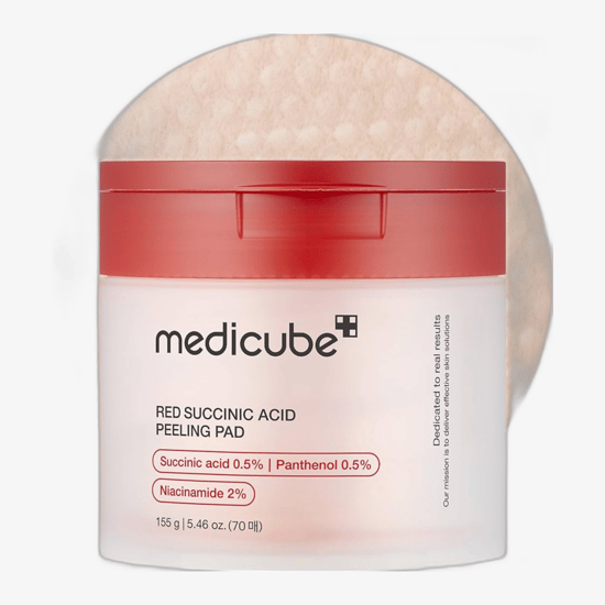 Close-up of Medicube Red Succinic Acid Peeling Pad packaging