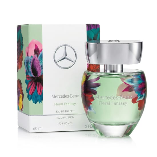 Close-up of Mercedes-Benz Floral Fantasy EDT perfume bottle