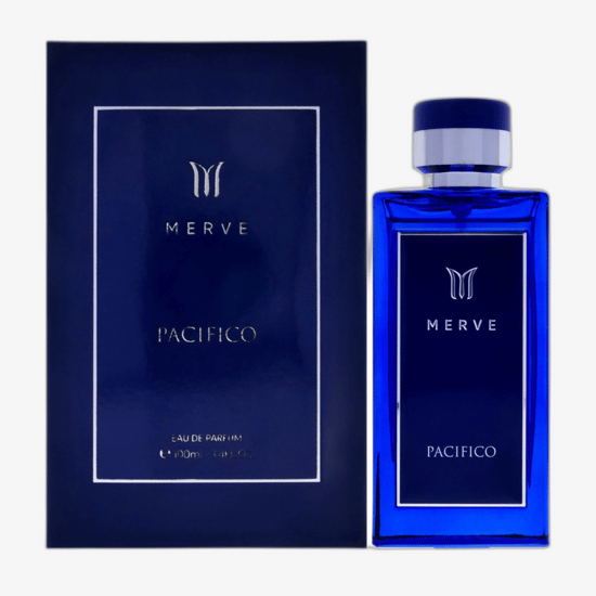 Merve Pacifico EDP original packaging with clean, modern design Merve Pacifico EDP perfume bottle displaying minimalist elegance