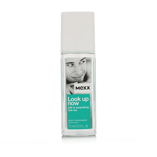 Elegant glass bottle of Mexx Look Up Now Life is Surprising Deodorant