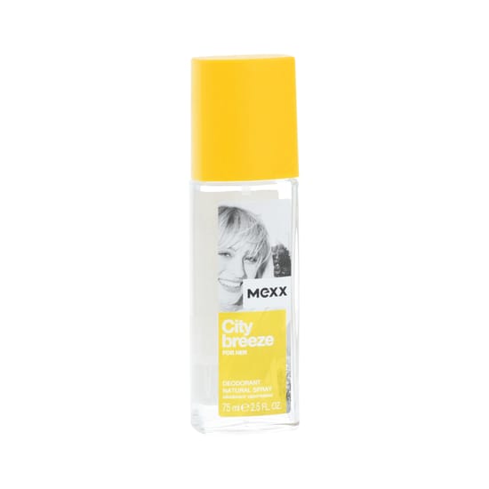 Elegant glass bottle of Mexx City Breeze for Her Deodorant