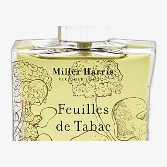 Original packaging of Miller Harris Feuilles de Tabac EDP Elegant bottle of Miller Harris Feuilles de Tabac EDP