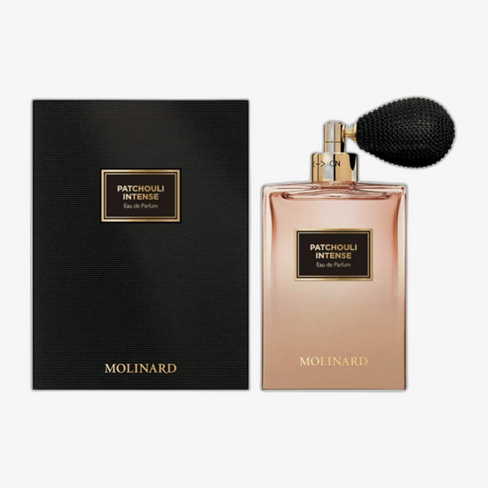 Close-up of Molinard Patchouli Intense EDP bottle