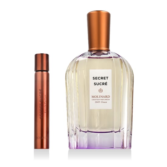 Sophisticated presentation of Molinard Secret Sucré EDP and Deo Roll-On set
