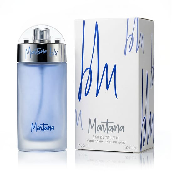 Bottle of Montana Blu EDT in a sleek, stylish design