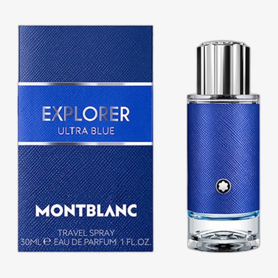 Bottle of Montblanc Explorer Ultra Blue EDP up close