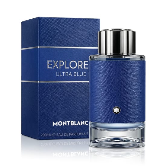 Bottle of Montblanc Explorer Ultra Blue EDP up close