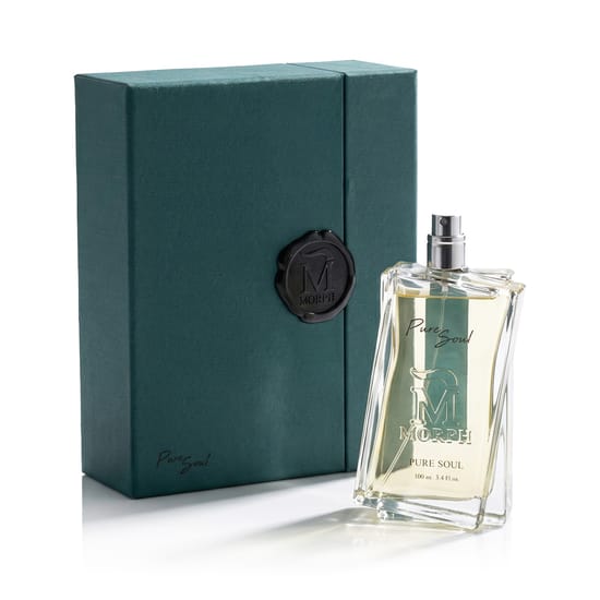 Close-up of Morph Pure Soul EDP Intense perfume bottle
