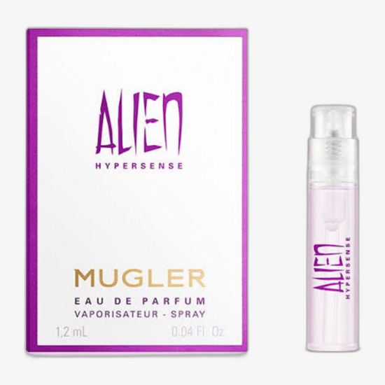 Close-up of Mugler Alien Hypersense EDP spray sample