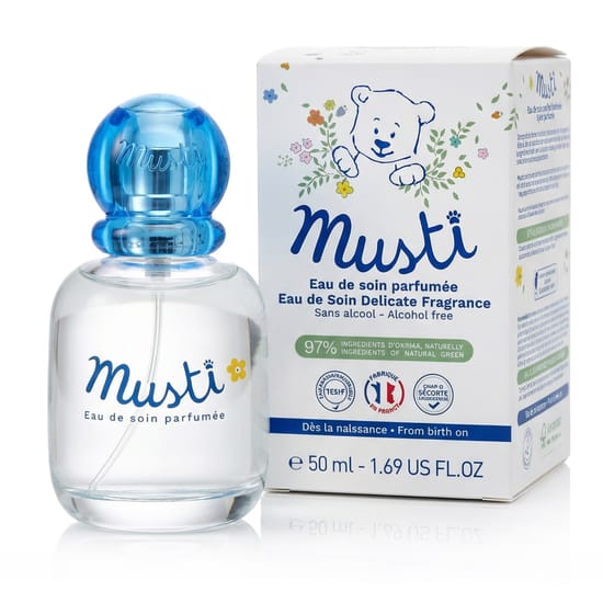 Mustela Musti Eau de Soin lastele pudeli lähivõte
