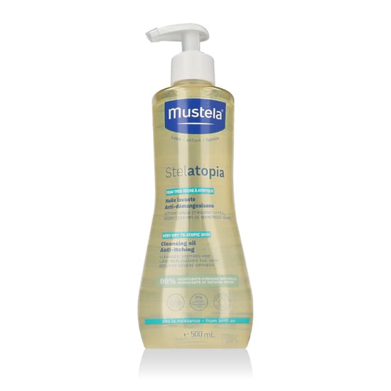 Bottle of Mustela Bébé Stelatopia Cleansing Oil Anti-itching