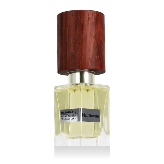 Original packaging of Nasomatto Nudiflorum EP Close-up of Nasomatto Nudiflorum EP perfume bottle