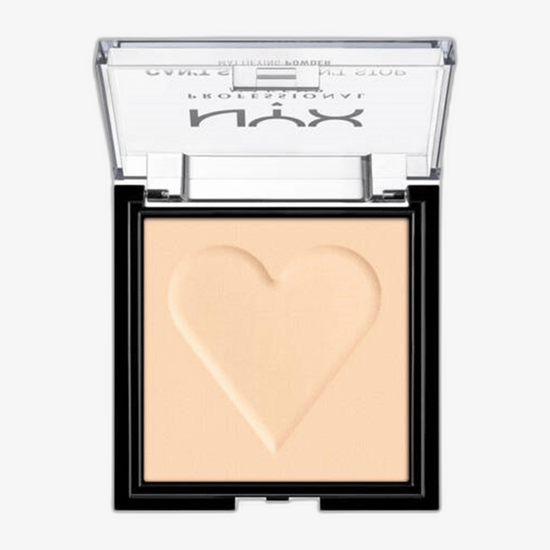 NYX Professional Makeup Can't Stop Won't Stop mattifitseeriva pulbri originaalpakend Lähedalt vaade NYX Professional Makeup Can't Stop Won't Stop mattifitseerivast pulbrist (01 Fair)