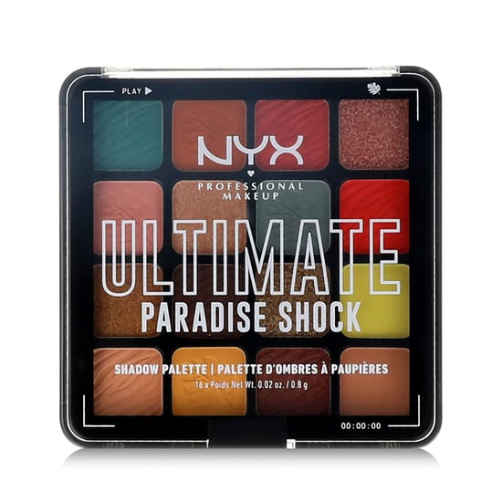 NYX Professional Makeup Ultimate Shadow Palette Paradise Shock showcasing vibrant, blendable eyeshadow colours