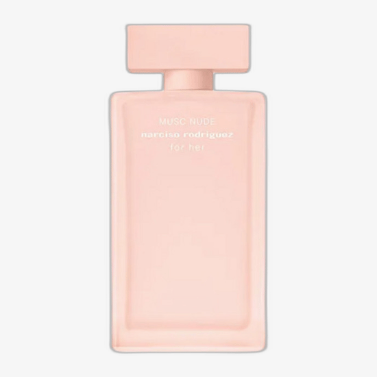 Флакон Musc Nude For Her EDP на светлом фоне, лёгкий аромат, минималистичный стиль