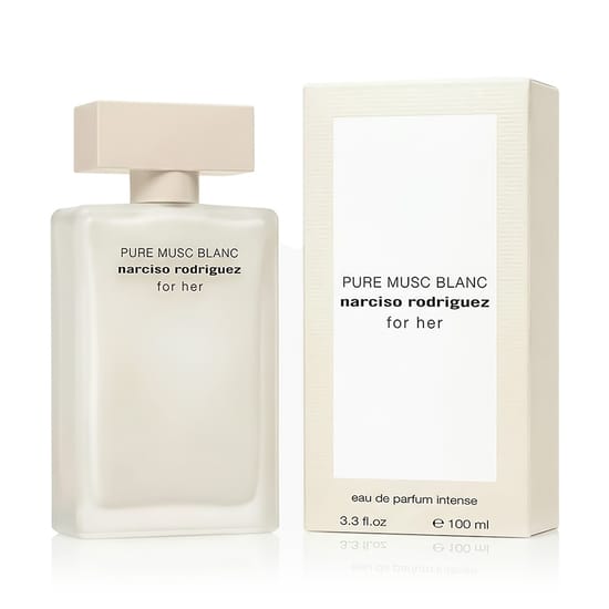 Original packaging of Narciso Rodriguez Pure Musc Blanc For Her EDP Intense Elegant bottle of Narciso Rodriguez Pure Musc Blanc For Her EDP Intense