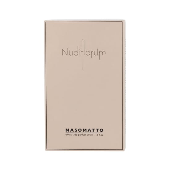 Original packaging of Nasomatto Nudiflorum EP Close-up of Nasomatto Nudiflorum EP perfume bottle