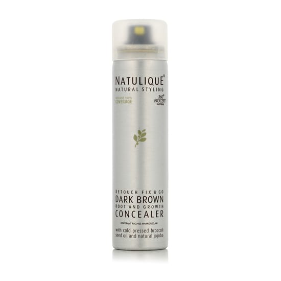 Packaging of Natulique Dark Brown Root Concealer Natulique Dark Brown Root Concealer tube on a white background