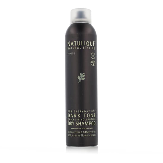 Bottle of Natulique Dark Tone Dry Shampoo on a white background