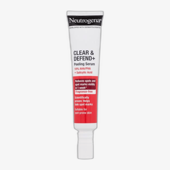 Neutrogena Clear & Defend+ Peeling Serum minimalistlikus pudelis