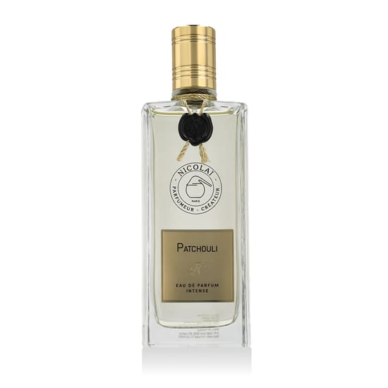 Original packaging of Nicolai Parfumeur Createur Patchouli Intense EDP Elegant bottle of Nicolai Parfumeur Createur Patchouli Intense EDP