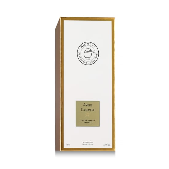 Original packaging of Nicolai Parfumeur Createur Ambre Cashmere EDP Intense, Unisex fragrance Elegant bottle of Nicolai Parfumeur Createur Ambre Cashmere EDP Intense, Unisex amber scent