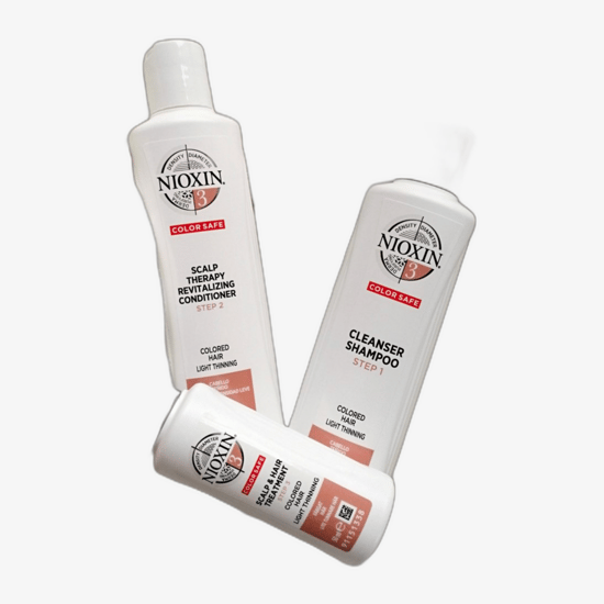 Nioxin system 3 kerge hõrenemise komplekti pakend ja tooted