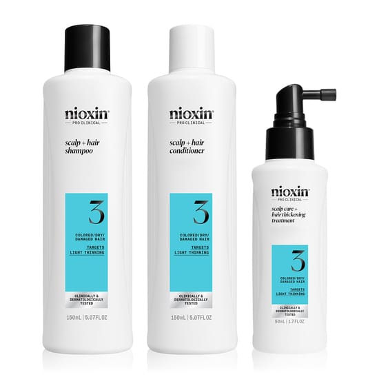 Nioxin system 3 kerge hõrenemise komplekti pakend ja tooted