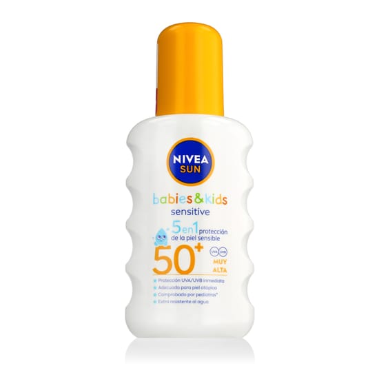 Nivea Sun Babies & Kids Sensitive Protect 5 in 1 SPF 50+ sunscreen bottle for children