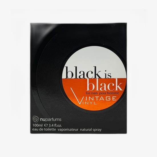 Упаковка Nuparfums Black is Black Vintage Vinyl EDT в элегантном стиле Минималистичный флакон Nuparfums Black is Black Vintage Vinyl EDT, стильный дизайн